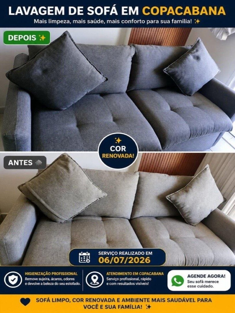 Sofá limpo, cor renovada, ambiente saudável